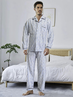 Pijamas Hombre De 2 Piezas Manga Larga Suave Cómoda Botones
