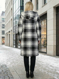 Abrigo Largo de cuadros para Mujer con Capucha, cardigan de cuadros, Chamarra Invierno Casual Elegante – Abrigo Acolchonado para Clima Frío - tienda en línea
