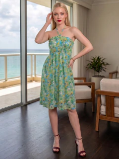 Vestido Strapless Floral Mujer Unitalla con Escote Halter Ajustable | Corte A y Cintura Smock - comprar en línea
