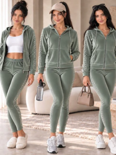 Conjunto Mujer 2 Piezas Terciopelo con Pedrería Brillante, Sudadera con Capucha + Pantalón Legging - tienda en línea