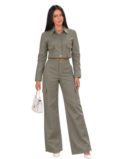 Imagen de Conjunto Casual Chic de 2 Piezas, Blusa Manga Larga y Pantalón de Pierna Ancha para Mujer, Elegante y Moderno
