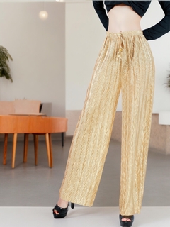 Imagen de Pantalones de mujer palazzo de pierna ancha, pantalones sólidos con colores metálicos elegantes de dama