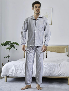 Imagen de Pijamas Hombre De 2 Piezas Manga Larga Suave Cómoda Botones