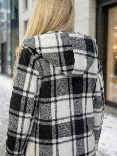 Abrigo Largo de cuadros para Mujer con Capucha, cardigan de cuadros, Chamarra Invierno Casual Elegante – Abrigo Acolchonado para Clima Frío - MALABIS