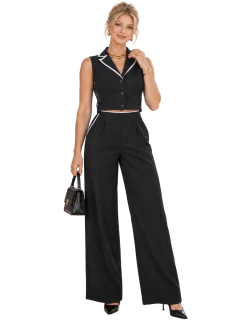 Conjunto de 2 Piezas para Mujer, Blusa Sin Mangas y Pantalón Palazzo, Look Chic y Sofisticado