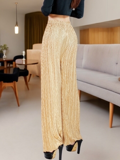 Pantalones de mujer palazzo de pierna ancha, pantalones sólidos con colores metálicos elegantes de dama