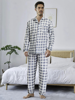 Pijamas Hombre De 2 Piezas Manga Larga Suave Cómoda Botones - tienda en línea