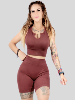 Conjunto Deportivo Mujer de Short Y Top Con Copas Mujer Stretch Fit Push Up - MALABIS