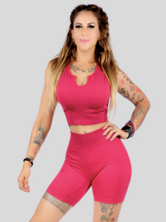 Conjunto Deportivo Mujer de Short Y Top Con Copas Mujer Stretch Fit Push Up - comprar en línea