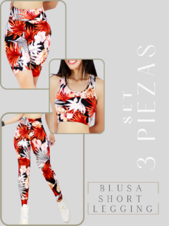 CONJUNTO DEPORTIVO DE MUJER DE 3 PIEZAS SHORT LEGGING Y TOP DE ESTAMPADOS - comprar en línea