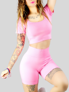 CONJUNTO DEPORTIVO DE MUJER DE SHORT Y BLUSA STRETCH PUSH UP