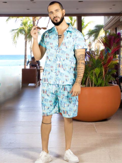 Conjunto Hombre Verano Camisa y Short a Juego Alberca Playa y Calor