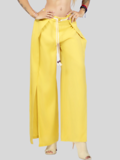 Imagen de Pantalones palazzo anchos de pierna ancha para mujer, pantalones sólidos con volantes y cinturón decorativo