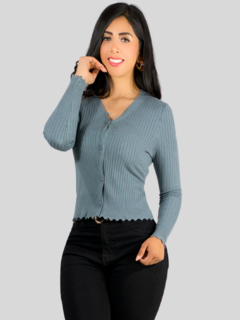 Suéter de Mujer de Botones Cuello V Acanalado Super Stretch en internet