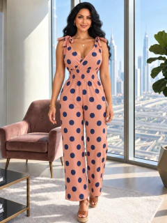 Jumpsuit Elegante de Lunares para Mujer, Enterizo Chic de Pierna Ancha, Estilo Casual y Sofisticado