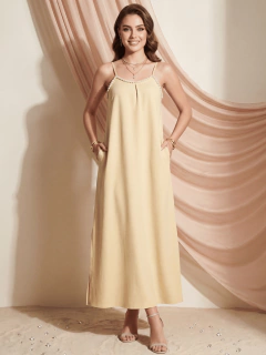 Vestido Largo Satinado Mujer | Tirantes Delgados con Perlas | Vestido Maxi Casual Elegante con Bolsas Laterales en internet