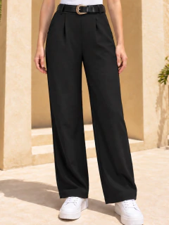Pantalón de Vestir, Tiro Alto con Cinturón, Corte Recto Elegante y Casual para Mujer - comprar en línea