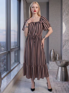 Vestido Midi de Rayas Verticales, Corte Favorecedor, Elegancia Casual y Estilo Sofisticado para Mujer - comprar en línea