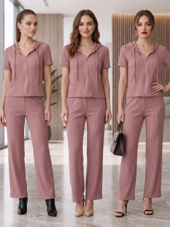 Conjunto 2 Piezas, Sudadera con Capucha y Pantalón Acanalado, Casual Chic para Mujer - comprar en línea
