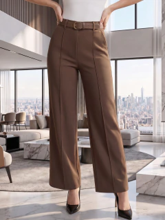 Pantalón de Vestir, Corte Elegante y Pierna Ancha, Casual Chic para Mujer - MALABIS