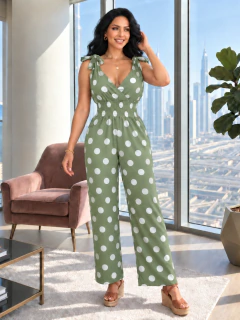 Jumpsuit Elegante de Lunares para Mujer, Enterizo Chic de Pierna Ancha, Estilo Casual y Sofisticado - tienda en línea