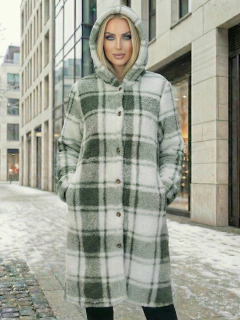 Abrigo Largo de cuadros para Mujer con Capucha, cardigan de cuadros, Chamarra Invierno Casual Elegante – Abrigo Acolchonado para Clima Frío - comprar en línea