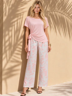 Conjunto 2 Piezas para Mujer, Blusa con Amarre Lateral y Pantalón Estampado, Elegante y Moderno - tienda en línea