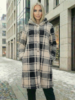 Imagen de Abrigo Largo de cuadros para Mujer con Capucha, cardigan de cuadros, Chamarra Invierno Casual Elegante – Abrigo Acolchonado para Clima Frío