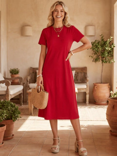 Vestido Midi Mujer Casual Manga Corta | Corte Suelto y Cómodo - comprar en línea