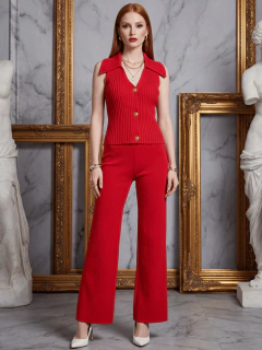 Conjunto de Mujer 2 Piezas | Pantalón Palazzo y Blusa sin Mangas de Punto Stretch | Set Elegante Casual para Dama - MALABIS