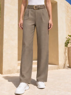 Pantalón de Vestir, Tiro Alto con Cinturón, Corte Recto Elegante y Casual para Mujer en internet