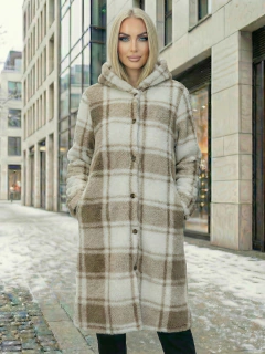 Abrigo Largo de cuadros para Mujer con Capucha, cardigan de cuadros, Chamarra Invierno Casual Elegante – Abrigo Acolchonado para Clima Frío