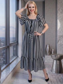 Vestido Midi de Rayas Verticales, Corte Favorecedor, Elegancia Casual y Estilo Sofisticado para Mujer - comprar en línea