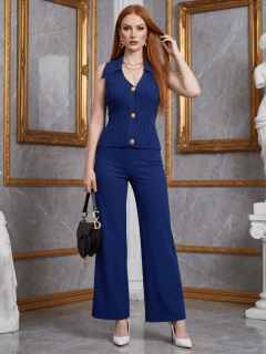 Conjunto de Mujer 2 Piezas | Pantalón Palazzo y Blusa sin Mangas de Punto Stretch | Set Elegante Casual para Dama - MALABIS