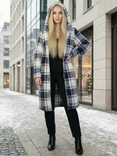 Abrigo Largo de cuadros para Mujer con Capucha, cardigan de cuadros, Chamarra Invierno Casual Elegante – Abrigo Acolchonado para Clima Frío - MALABIS