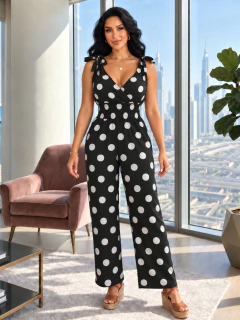 Jumpsuit Elegante de Lunares para Mujer, Enterizo Chic de Pierna Ancha, Estilo Casual y Sofisticado en internet