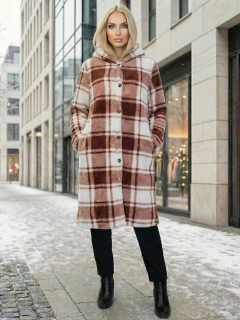 Abrigo Largo de cuadros para Mujer con Capucha, cardigan de cuadros, Chamarra Invierno Casual Elegante – Abrigo Acolchonado para Clima Frío - MALABIS