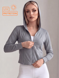 Imagen de Sudadera Deportiva Mujer con Cierre y Capucha | Chamarra Ligera Protección UV | Tela Stretch de Secado Rápido