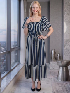 Vestido Midi de Rayas Verticales, Corte Favorecedor, Elegancia Casual y Estilo Sofisticado para Mujer - comprar en línea