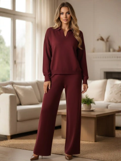 Outfit 2 Piezas Mujer Suéter Polo y Pantalón Casual Otoño Invierno