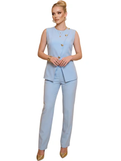 Conjunto de Pantalón y Blusa Sin Mangas para Mujer con Botones Decorativos y Corte Recto - MALABIS