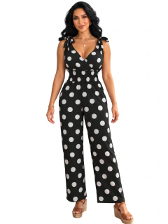 Jumpsuit Elegante de Lunares para Mujer, Enterizo Chic de Pierna Ancha, Estilo Casual y Sofisticado - comprar en línea