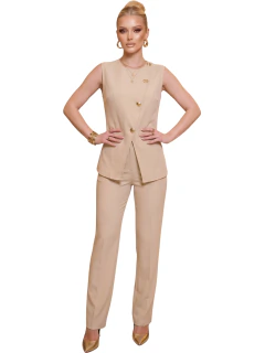 Conjunto de Pantalón y Blusa Sin Mangas para Mujer con Botones Decorativos y Corte Recto - tienda en línea