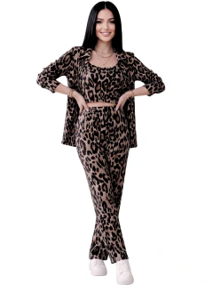 Imagen de Conjunto 3 Piezas Animal Print – Top, Camisa y Pantalón de Pierna Recta | Look Versátil y Moderno