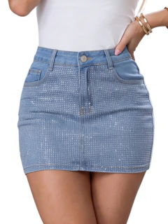 Falda Mini de Mezclilla con Aplicaciones Brillantes para Mujer - tienda en línea