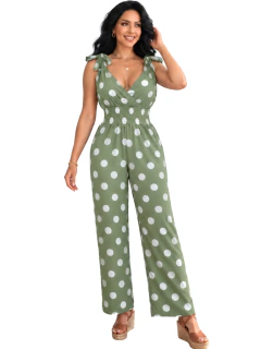 Jumpsuit Elegante de Lunares para Mujer, Enterizo Chic de Pierna Ancha, Estilo Casual y Sofisticado - MALABIS