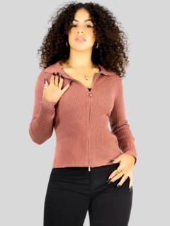 Suéter Mujer Cuello Camisero Manga Larga Cierre Casual Mujer Sweater