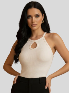 Blusa mujer cuello alto crop top acanalada con tirantes - comprar en línea