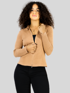 Suéter Mujer Cuello Camisero Manga Larga Cierre Casual Mujer Sweater - comprar en línea