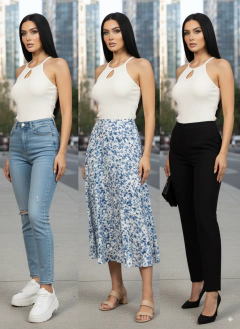 Blusa mujer cuello alto crop top acanalada con tirantes - comprar en línea